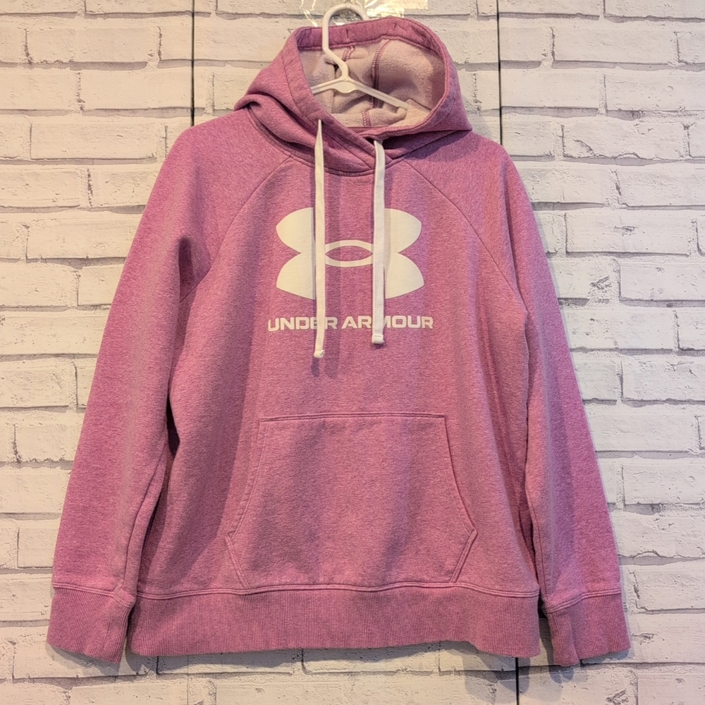 Under Armour Women's Size M Hoodie Sweatshirt Purple White Logo Pocket Soft
